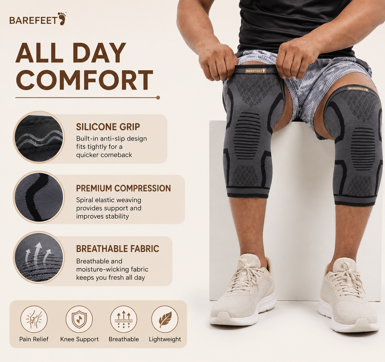 Barefeet™ Knee Support Sleeve | Compression Knee Brace for Sports & Pain Relief