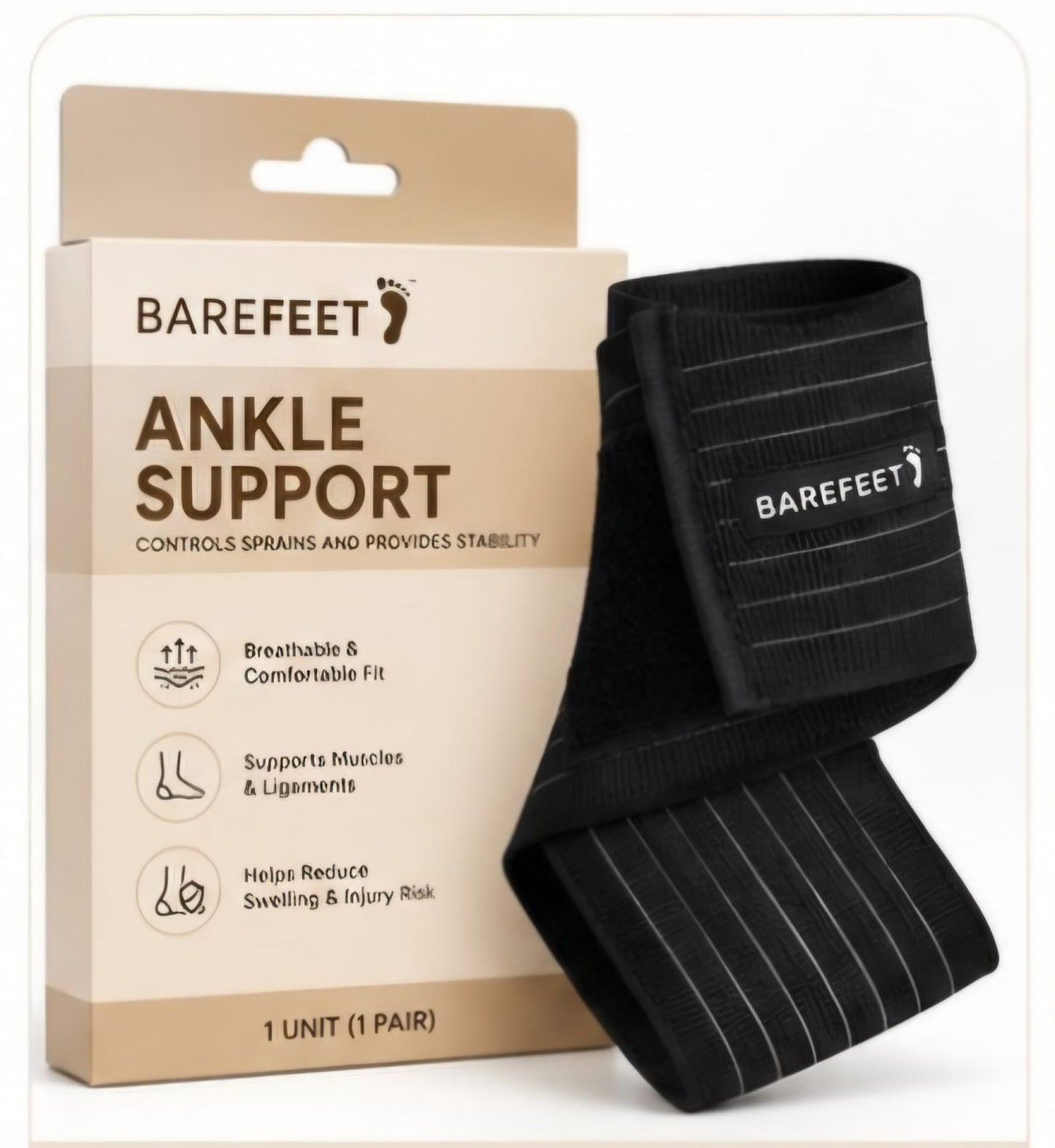 Barefeet™ Premium Ankle Support Brace Compression Ankle Wrap for Sprains, Sports & Daily Stability (1 Pair)