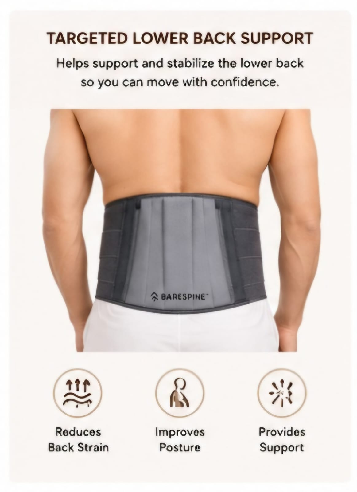 BareSpine™ Premium Lumbar Support Belt | Adjustable Lower Back Support Brace